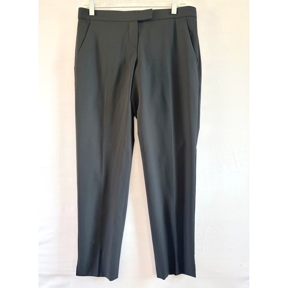 Theory Womens Ebey Tailor Black Wool Blend Straight Leg Dress Pants Size 8